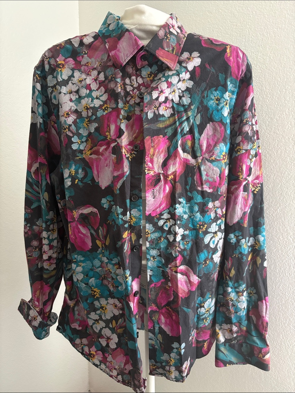 Men's Floral Button-Up Shirt in Pink & Teal